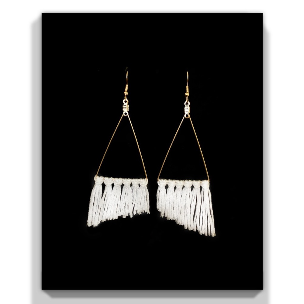 White & Gold Fringe Earrings